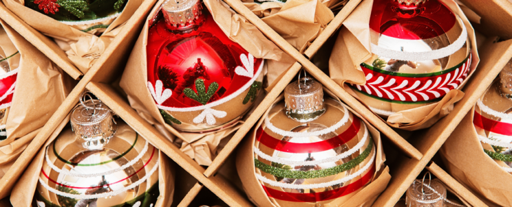Image of holiday ornaments stored in box